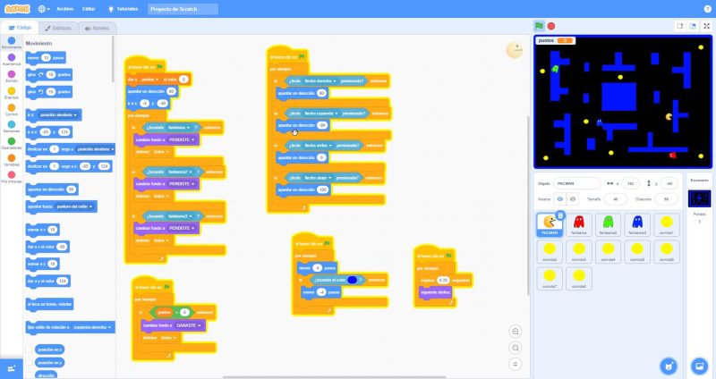 Ejemplo de programación Scratch. Pacman
